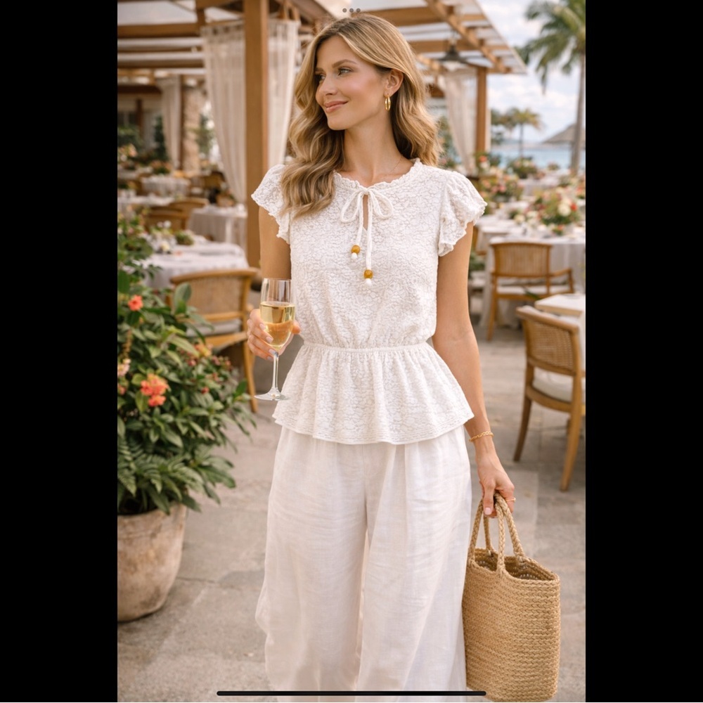 Badgley Mischa Bridal Romantic Lace Peplum Blouse Designer Top M